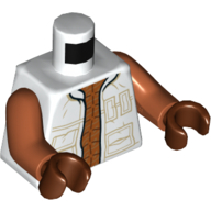Lego Torso Vest with Pockets, Open over Dark Orange Undershirt Print, Dark Orange Arms, Reddish Brown Hands / White