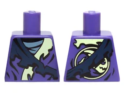 Torso Ninjago Tattered Robe with Yellowish Green Collar, Dark Blue Strap and Gray Undershirt Pattern / Dark Purple