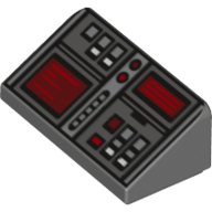 Lego Brick Sloped 30° 1 x 2 x 2/3 with Buttons And Red Screens Print / Dark Bluish Gray
