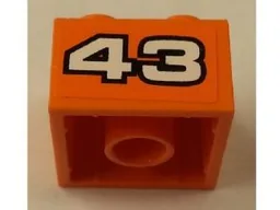 Brick 2 x 2 with White '43' with Black Outline on Orange Background Pattern (Sticker) - Set 8162