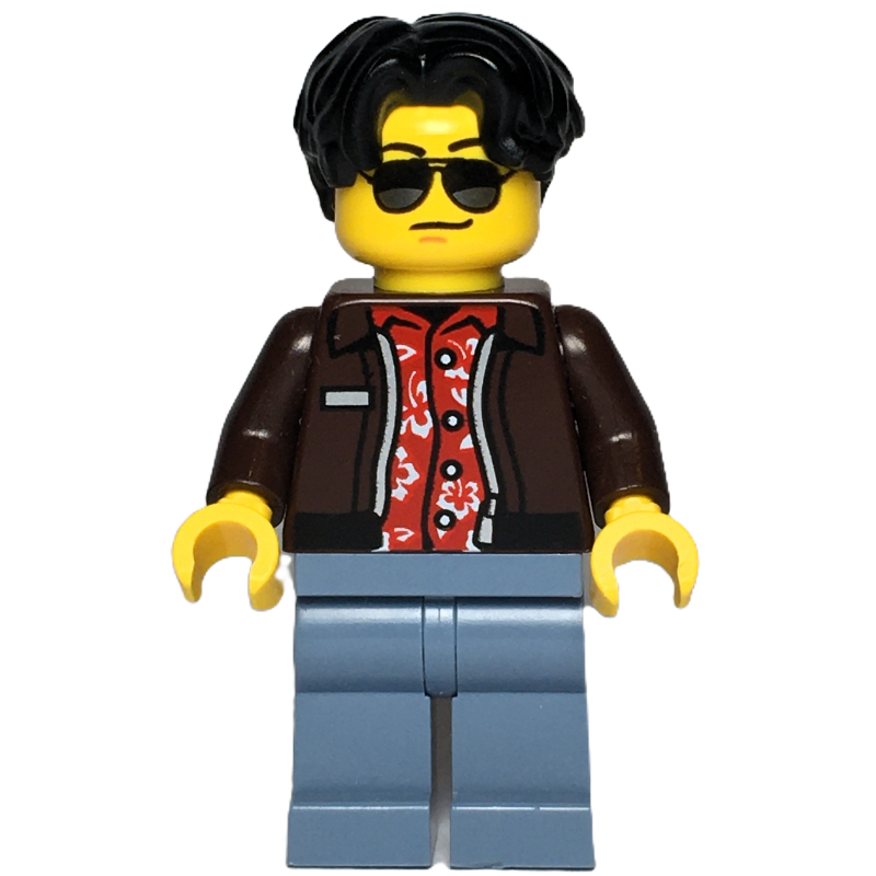 Lego Car Driver, Dark Brown Jacket, Sand Blue Legs