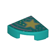 Lego Tile Round 1 x 1 Quarter with Yellow Stars, Pink Shooting Stars print / Dark Turquoise