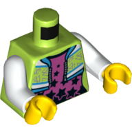 Lego Torso Cropped Jacket over Magenta Undershirt with Black Stars Print, White Arms, Yellow Hands / Lime