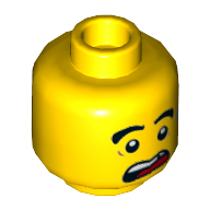 Lego Minifig Head Monkie Kid, Angry / Scared with Open Mouth and Sweat Drop Print / Yellow