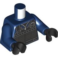 Lego Torso Jacket under Black Bullet Proof Vest, SHIELD Badge print, Dark Blue Arms, Black Hands
