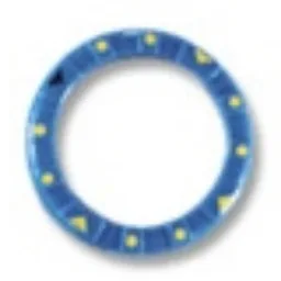 Watch, Bezel Round, Smooth, Thick, Small with Black Triangle, Yellow Triangles and Dots Print / Blue