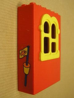 Lego Fabuland Building Wall 2 x 6 x 7 with Squared Yellow Window with Buoy with Flag Pattern (Sticker) - Set 3660