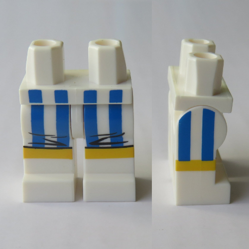 Lego Hips and White Legs with Blue and White Boxing Trunks with Gold Piping Print / White