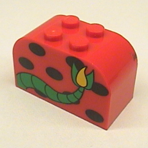 Lego Brick Curved 2 x 4 x 2 Double with Monster Spots and Tail Print / Red