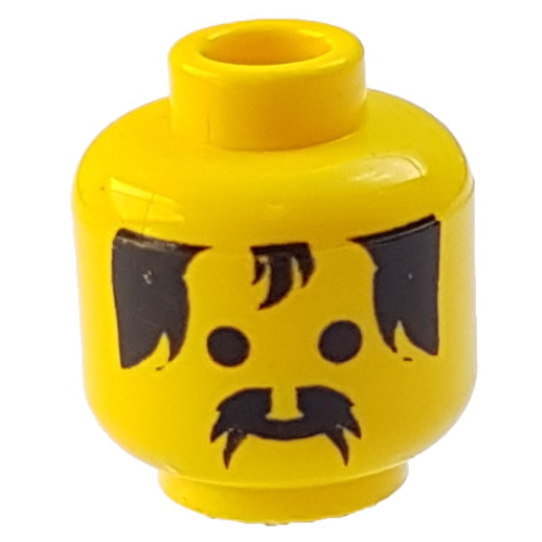 Lego Minifig Head Forestman / Knight, Moustache and Forehead Tuft Print [Blocked Open Stud] / Yellow