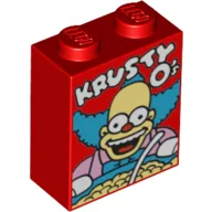 Brick 1 x 2 x 2 with 'KRUSTY O's' Cereal Box Print / Red