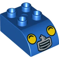 Duplo Brick 2 x 3 with Curved Top with Car Grill, Headlights Print / Blue