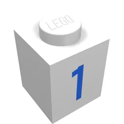 Brick 1 x 1 with Blue '1' Print / White