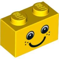 Brick 1 x 2 with Eyes, Freckles and Smile Print / Yellow