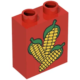 Duplo Brick 1 x 2 x 2 with Corn Print / Red