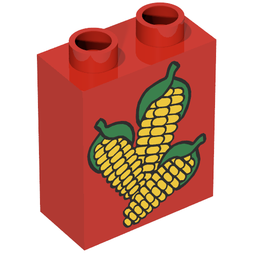 Lego Duplo Brick 1 x 2 x 2 with Corn Print / Red