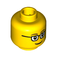Lego Minifig Head Glasses with Brown Thin Eyebrows, Smile Print / Yellow