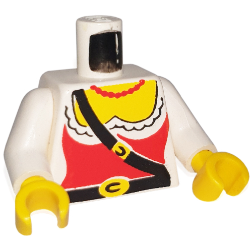 Lego Torso Red Corset with Belt and Shoulder Strap Print, White Arms, Yellow Hands / White