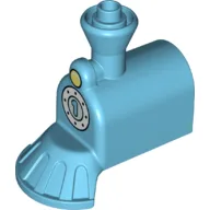Duplo Train Front, Steam Engine 2 x 4 with Cow Catcher and Yellow Headlight above White Boiler Circle with Azure '1' Print / Medium Azure