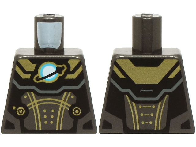 Lego Torso Armor Suit with Gold Panels and Lines, Black, White and Medium Azure Classic Space Logo Pattern