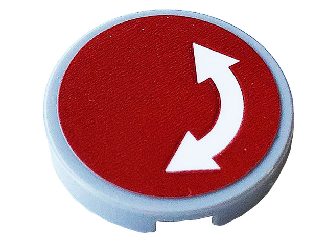 Lego Tile, Round 2 x 2 with Bottom Stud Holder with White Curved Arrow Double on Red Background Pattern (Sticker) - Sets 60052 / 60198 / 60200 / 60233 / Light Bluish Gray