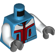 Lego Torso Jacket, White/Dark Red Shapes, Zippers Print, White Arms, Dark Bluish Grey Hands / Dark Azure