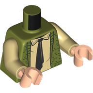 Lego Torso, Knitted Sweater, Tan Shirt, Black Tie print, Tan Arms, Light Nougat Hands / Olive Green