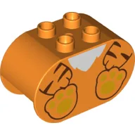 Duplo Brick 2 x 4 x 2 Rounded Ends with Tiger Body and Feet Print / Orange