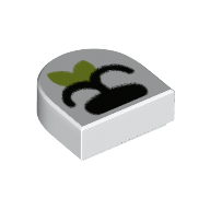Lego Tile 1 x 1 Half Circle with Black Snout, Leaf print / White
