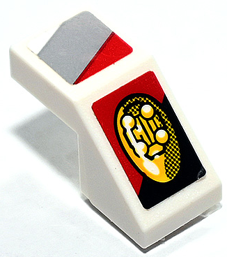 Lego Slope 45 2 x 1 with Cutout without Stud with Black, Light Bluish Gray and Red Stripes and Yellow Headlight Pattern Model Left Side (Stickers) - Set 75888