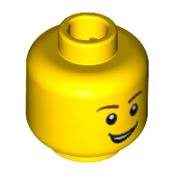 Minifig Head Knight, Brown Eyebrows, Open Lopsided Grin, White Pupils Print / Yellow