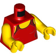 Lego Torso Swimsuit with Yellow Neck and Dark Red Crossed Straps on Back Print, Yellow Arms and Hands / Red