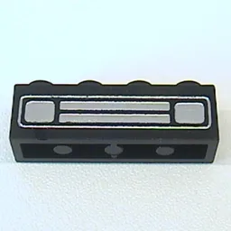 Brick 1 x 4 with Chrome Silver Car Grill Print [Undetermined] / Black