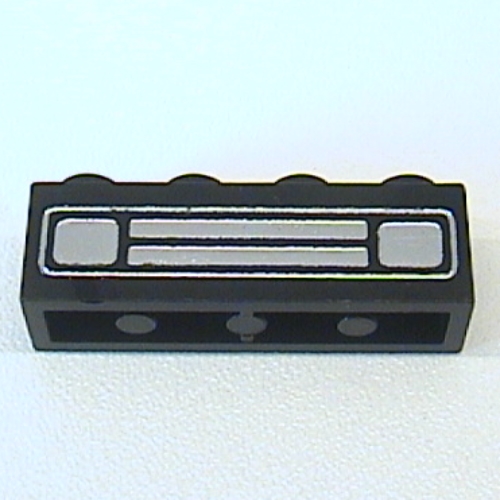 Lego Brick 1 x 4 with Bottom Tubes, Lowered Center Cross Support with Chrome Silver Car Grill Print [Undetermined] / Black