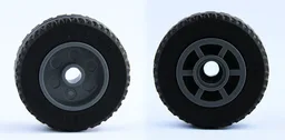 Wheel 14mm D. x 11mm with Center Groove, Fake Bolts, 6 Spokes and Flange with Black Tire 24.2 x 9.9 (5807 / 5033) / Dark Bluish Gray