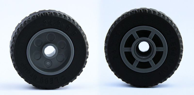Lego Wheel 14mm D. x 11mm with Center Groove, Fake Bolts, 6 Spokes and Flange with Black Tire 24.2 x 9.9 (5807 / 5033)