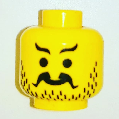 Lego Minifig Head Pirate, Moustache Curly and Split, Short Wavy Eyebrows, Stubble Print [Blocked Open Stud] / Yellow