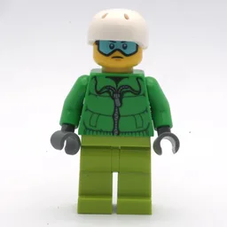 Man, Green Jacket, Lime Legs, White Helmet, Blue Goggles