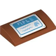 Brick Curved 2 x 4 x 2/3 No Studs with White Sign, Dark Azure Header, Scribbling, Appel Print / Dark Orange