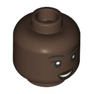 Lego Minifig Head Dawn, Eyebrows, Dark Red Lips, Open Mouth Smile/Stern Closed Mouth / Umber Brown