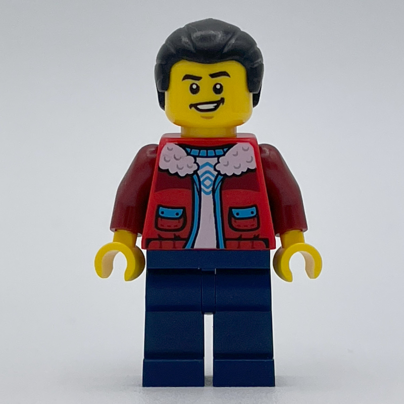Lego Man, Red Jacket, Dark Blue Legs, Black Hair
