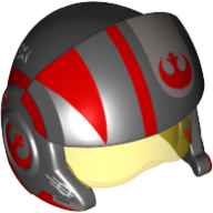 Lego Helmet with Visor Rebel Pilot, Cheek Protectors, Trans-Yellow Visor and Red and White Stripes and Rebel Logo Print / Black
