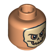 Lego Minifig Head Cemetery Warrior, Dual Sided, Skull Mask / Arched Eyebrows and White Pupils Print [Blocked Open Stud] / Nougat