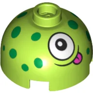 Brick Round 2 x 2 Dome Top with Dark Green Spots, Eye, Tongue Print