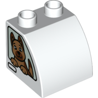 Lego Duplo Brick 2 x 2 x 1 1/2 with Curved Top with Criminal on Left, Dog on Right Print / White
