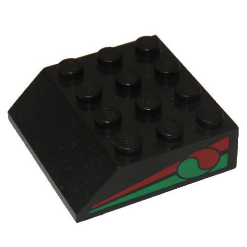 Lego Brick Sloped 45° 4 x 4 with Octan Logo and Red & Green Stripe Print