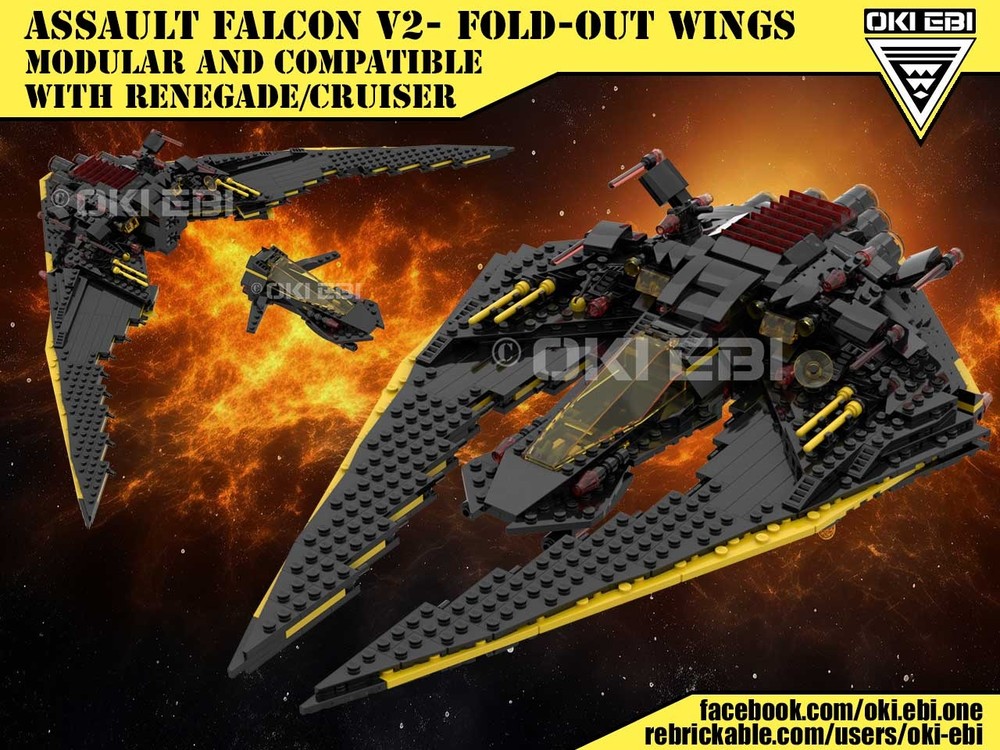 Lego Assault Falcon V2 in Blacktron Design - Modular and compatible with Renegade and Cruiser