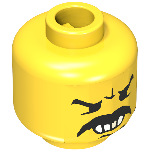 Lego Minifig Head Bandit, Moustache Angry, White Teeth and Gold Tooth Print [Blocked Open Stud] / Yellow