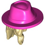 Lego Hair and Hat, Long with Dark Pink Hat Pattern / Tan