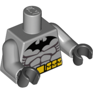 Lego Torso Batman Logo with Muscles and Yellow Belt Print, Light Bluish Gray Arms, Black Hands / Light Bluish Gray